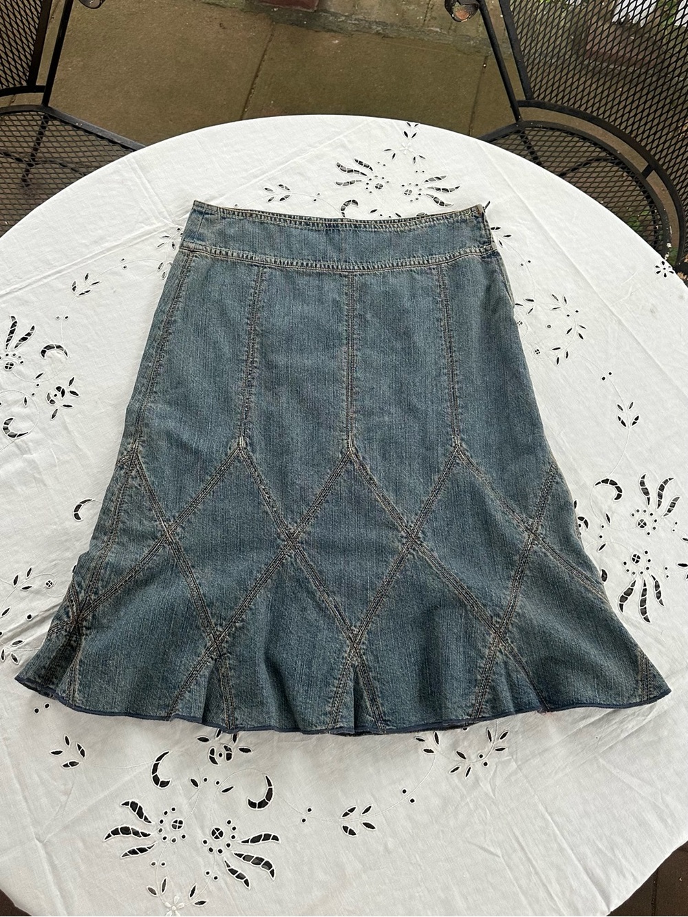 DKNY Diamond-Paneled Denim A-Line Midi Skirt - Blue
